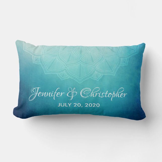 Pretty Blue Mandala Abstract Wedding Lumbar Cushion (Front)