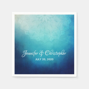 Pretty Blue Mandala Abstract Wedding Napkin