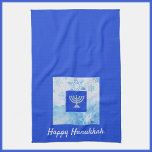 Pretty Blue Menorah Hanukkah Tea Towel<br><div class="desc">Lovely menorah graphic with "HAPPY HANUKKAH" in script lettering. Pretty in any kitchen!</div>