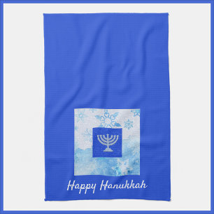 Pretty Blue Menorah Hanukkah Tea Towel