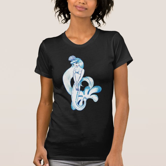 Pretty Blue Mermaid Light Blue Background T-Shirt (Front)