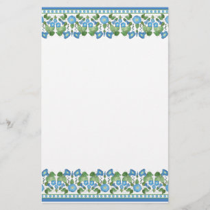 Pretty Blue Morning Glory Border Writing Paper