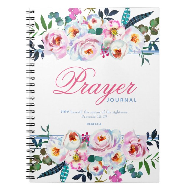 Pretty Blue Named Floral Prayer Journal (Front)