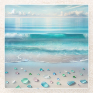 Pretty Blue Ocean Waves and Sea Glass  Coaster