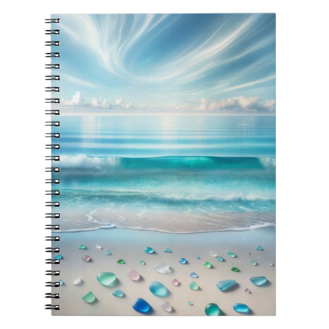 Pretty Blue Ocean Waves and Sea Glass  Notebook (Front)