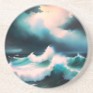 Pretty Blue Ocean waves painting Coaster