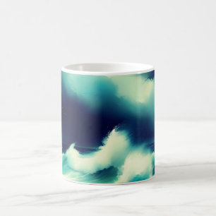 Pretty Blue Ocean waves watercolor painting Coffee Mug