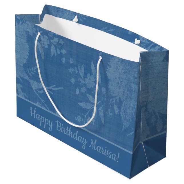 Pretty Blue on Blue Floral Pattern Large Gift Bag (Back Angled)