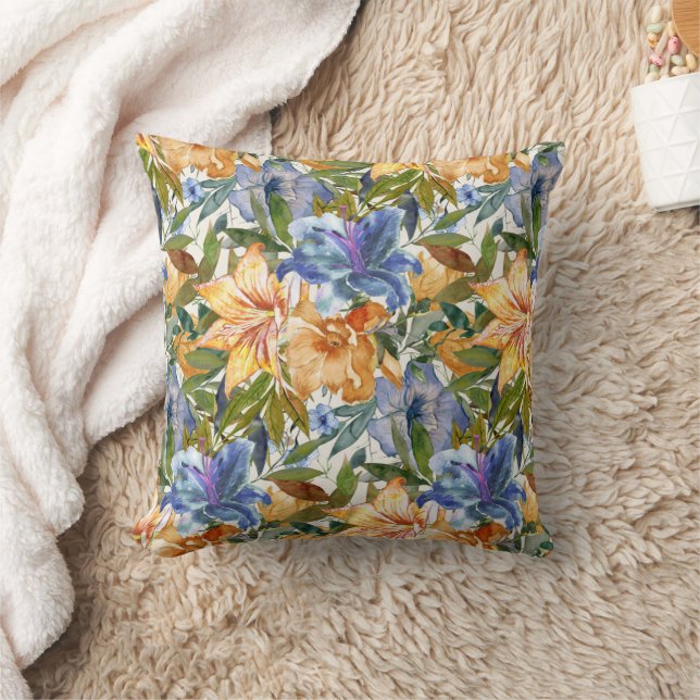Pretty Blue Orange Tiger Lilies Flowers  Cushion (Blanket)