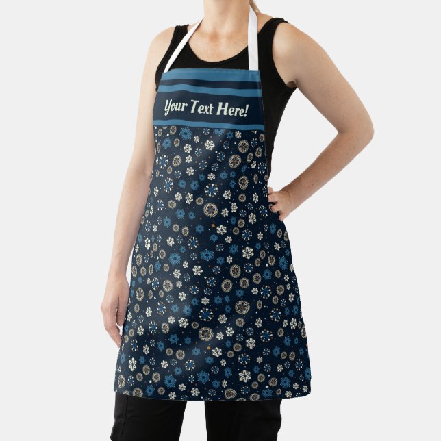 Pretty Blue Orange White Scandinavian Snowflakes Apron (Insitu)