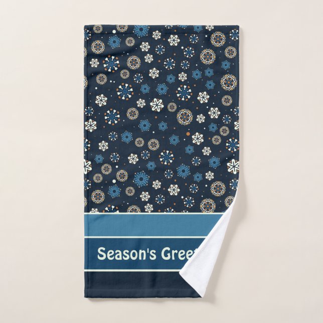 Pretty Blue Orange White Scandinavian Snowflakes Bath Towel Set (Hand Towel)
