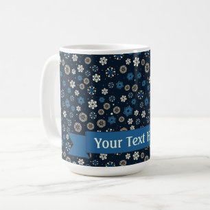 Pretty Blue Orange White Scandinavian Snowflakes Coffee Mug