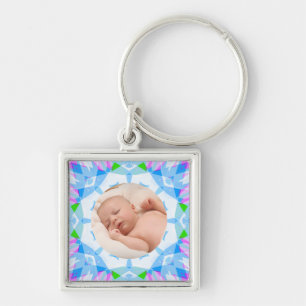 Pretty Blue Pastels Custom Photo Grandparents Day Key Ring