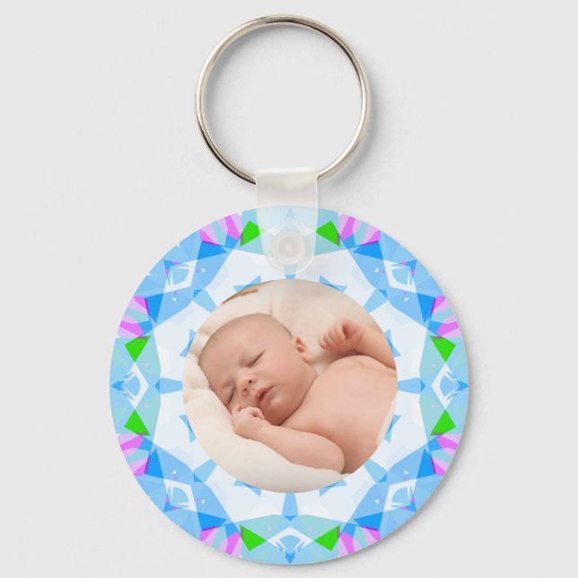 Pretty Blue Pastels Custom Photo Grandparents Day Key Ring (Front)