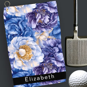Pretty Blue Peony Personalised Golf Towel
