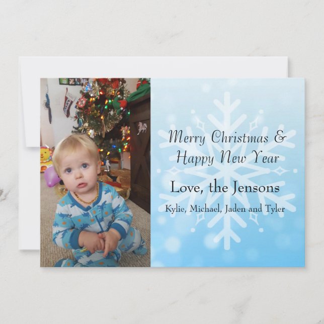 Pretty Blue Personalise Snowflake Photo Christmas Invitation (Front)