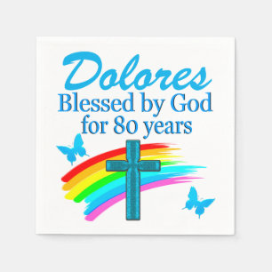 PRETTY BLUE PERSONALIZED 80TH BIRTHDAY NAPKINS