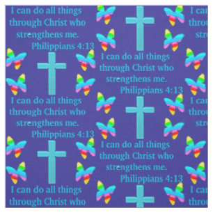 PRETTY BLUE PHILIPPIANS 4:13 FABRIC