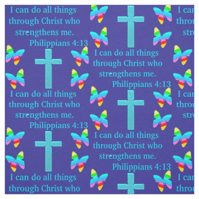 PRETTY BLUE PHILIPPIANS 4:13 FABRIC (Swatch)