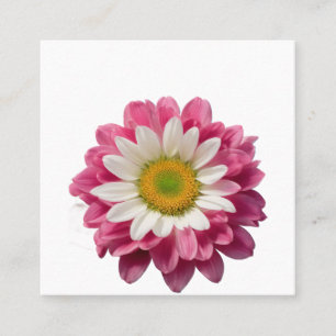 Pretty Blue, Pink, and White Flowers with Striped  Square Business Card