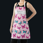 Pretty Blue Pink Butterfly Floral Pattern Custom A Apron<br><div class="desc">A pretty apron featuring a pattern of pink and blue butterflies, white roses and two lines of custom text, Add a person's name, business name or delete the text and rectangle and just have the pattern. Perfect for cooking and baking in the kitchen, gardening, crafts - makes a wonderful birthday,...</div>