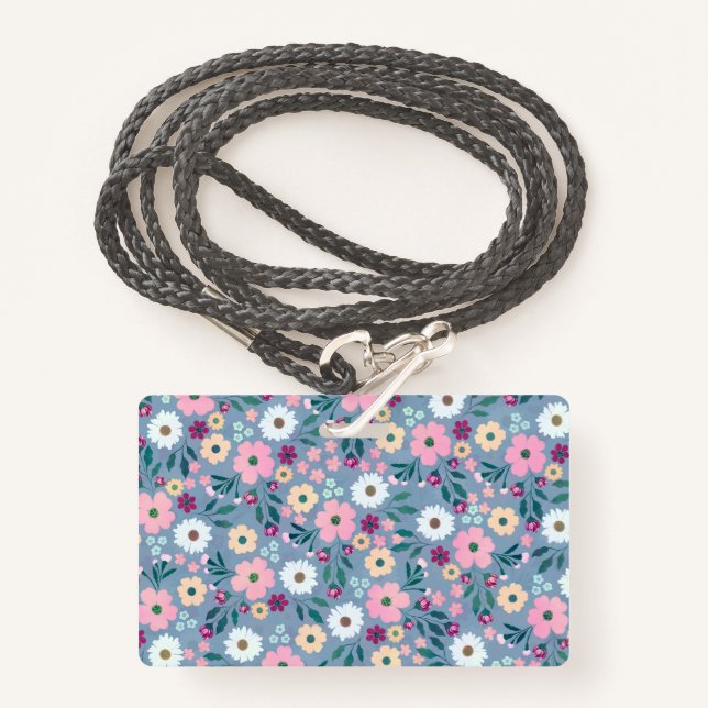Pretty Blue Pink flowers Botanical ID Badge (Front with Lanyard)