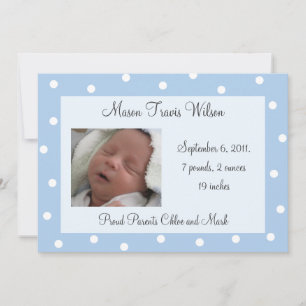 Pretty Blue Polka Dots Birth Announcement
