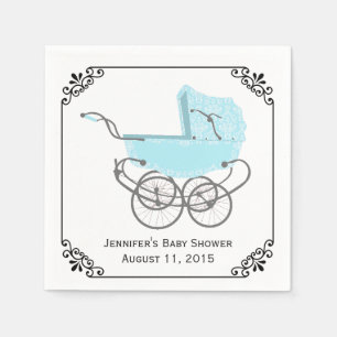 Pretty Blue Pram Custom Baby Shower Paper Napkins