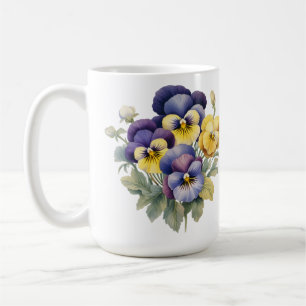 PRETTY BLUE PURPLE YELLOW PANSY FLOWERS COFFEE MUG