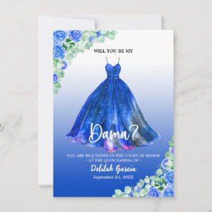 Pretty Blue Quinceañera Dama Proposal Invitation
