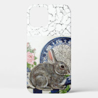 Pretty Blue Rabbit Floral Dedham Delft Animal  Cas