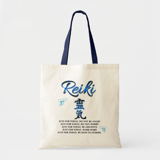 Pretty Blue Reiki Principles Tote Bag (Front)