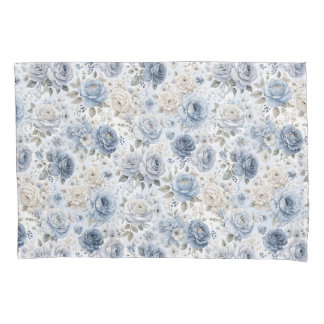 Pretty Blue Rose Floral Watercolor Pillowcase