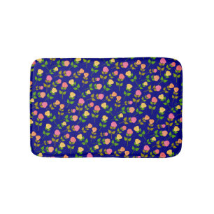Pretty Blue Rose Pattern Bath Mat