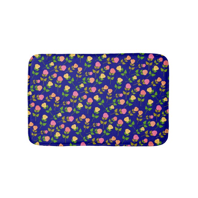 Pretty Blue Rose Pattern Bath Mat (Front)