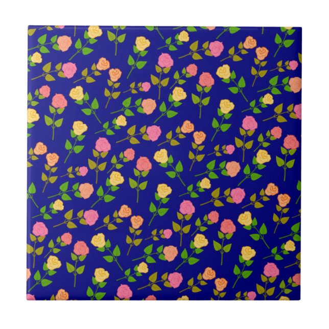 Pretty Blue Rose Pattern Ceramic Tile (Front)