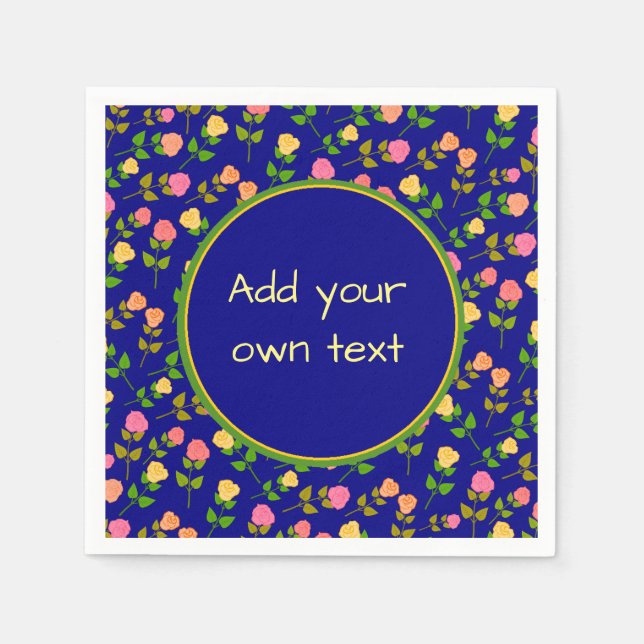 Pretty Blue Rose Pattern Custom Text Napkin (Front)