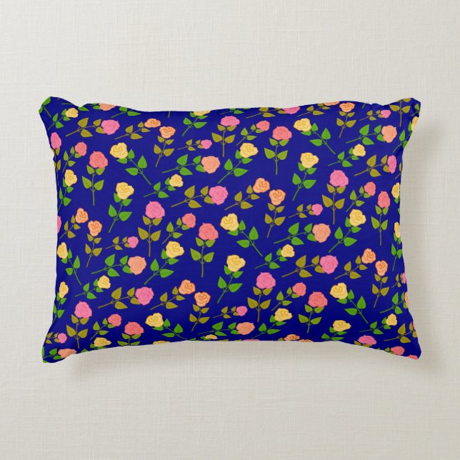 Pretty Blue Rose Pattern Decorative Cushion (Front)