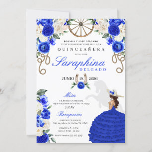 Pretty Blue Roses Western Cowgirl Quinceañera Invitation