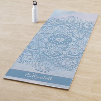 Pretty Blue Sacred Lotus Flower Blossom Mandala Yoga Mat