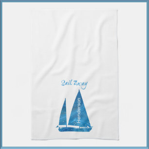 Pretty Blue Sailboat Nautical Tea Towel