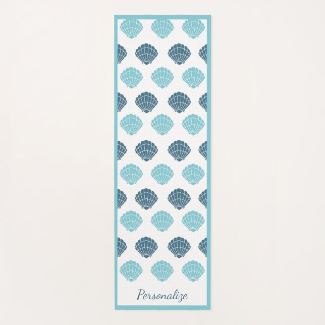 Pretty Blue Seashell Pattern Zen Yoga Namaste Yoga Mat (Front)