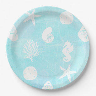 Pretty Blue Seaside Beach Themed Paper Plate