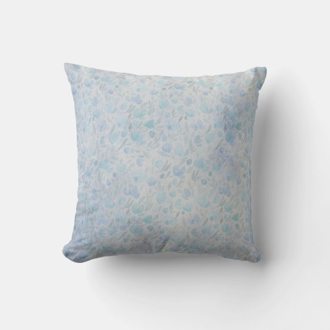 Pretty Blue Shabby Floral Cushion (Front)