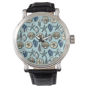 Pretty Blue Shell Starfish Sea Pattern Watch