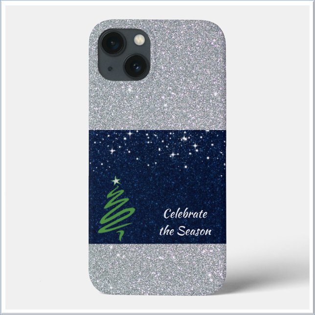 Pretty Blue Silver Glitter Holiday Celebration Case-Mate iPhone Case (Creator Uploaded)