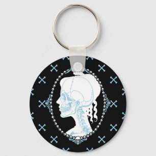 Pretty Blue Skull Cameo Key Ring