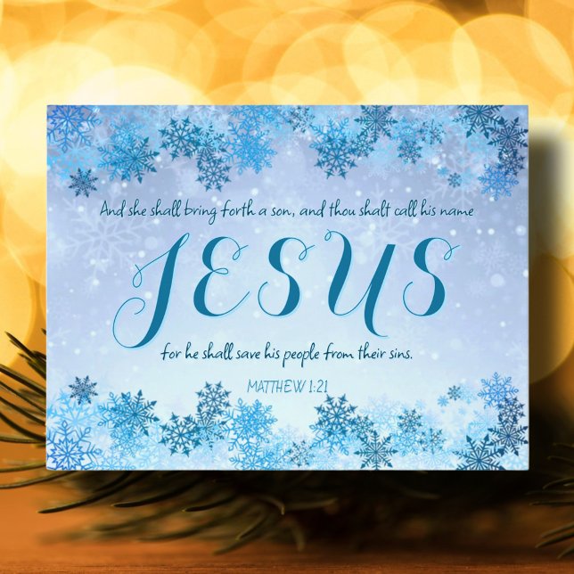 Pretty Blue Snowflakes Jesus Bible Verse Christmas Holiday Postcard (Creator Uploaded)