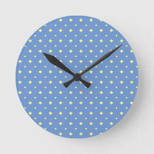 Pretty blue & soft yellow pattern, country, simple round clock