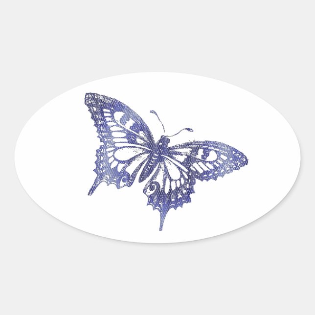 Pretty Blue Swallowtail Butterfly Mosaic Oval Sticker (Front)